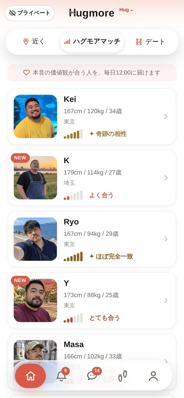 ハグモアマッチの画面